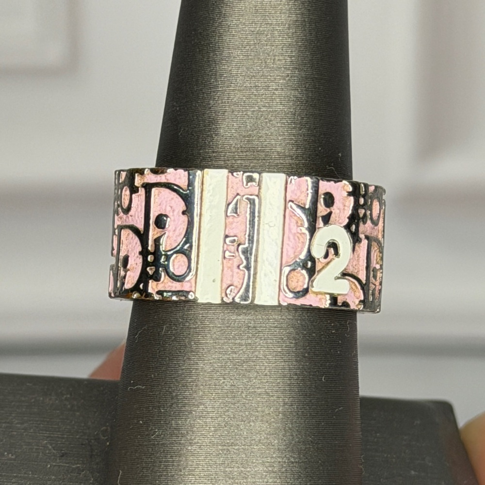Dior Pink & Silver Trotter Ring Size 7.5 | Dior Monogram Logo Ring | Vintage - Picture 3 of 4